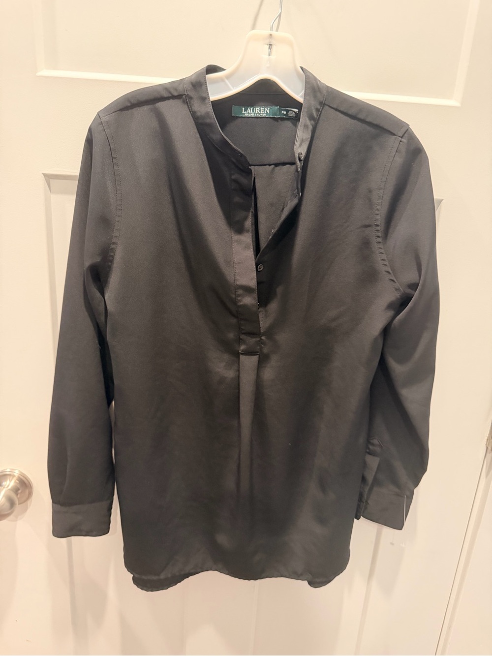 Lauren Ralph Lauren PM Black Satin Popover Tunic Blouse Petite